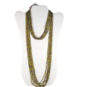48" Long Dark Green Purple Seed Bead Necklace Boho Multistrand Handmade NEW